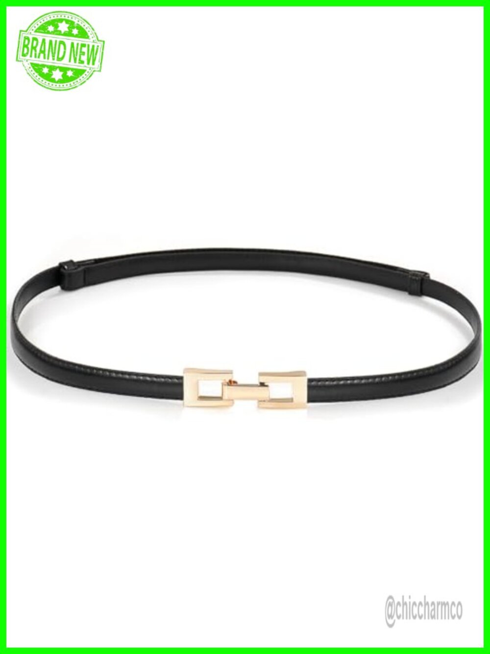 Skinny PU Leather Waist Belt Thin Gold Buckle Adjustable Dress Belt